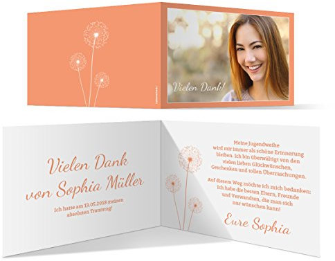 Kartenmachen.de Personalisierte Jugendweihe Dankeskarten Danksagungskarten Danksagung Jugendweihekarten - Pusteblume in Apricot