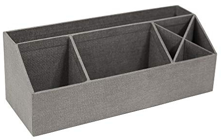 Bigso Box of Sweden Organizador de escritorio con 4 compartimentos – Bandeja clasificadora para notas, clips, bolígrafos, etc. – Caja dividida de tablero de fibras y papel con aspecto de lino – gris