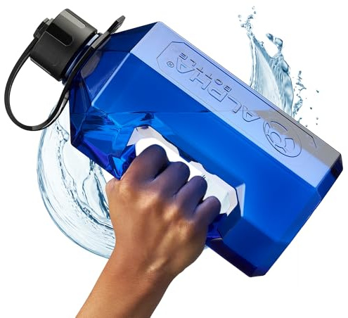 Alpha Designs 2 Litre Water Bottle 2L Large Gym Drinks Water Jug - Blue | Big Plastic Jug Water Bottle with Handle for Gym and Travel. Leak Proof Water Bottle with Screw Cap. Reusable and BPA Free.