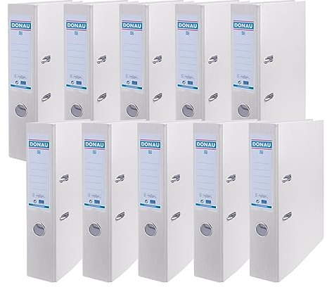 DONAU Master Ordner Breit 10er Pack/DIN A4 / 7,5 cm / 10 Stück/Weiße/Kunststoffbezug PP/Carton Papier Schlitzordner Büroordner Aktenordner Ringordner/Grünen Punkt
