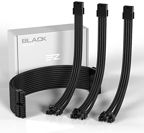 EZDIY-FAB PSU-Verlängerungskabel, mit personalisiertem Kabel, ummantelt, für PC-Netzteil, weiches Nylon, geflochten, mit Kamm-Set, 24-polig, 8-polig, 6 + 2-polig, 8-polig, 4 + 4 Pin-30 cm, 300 mm,