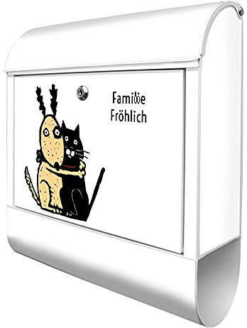 banjado Design Briefkasten personalisiert mit Beste Freunde Immer 38,5x46,5x13cm & 2 Schlüssel - Briefkasten Stahl weiß mit Zeitungsfach pulverbeschichtet - Postkasten A4 Einwurf inkl. Montagematerial