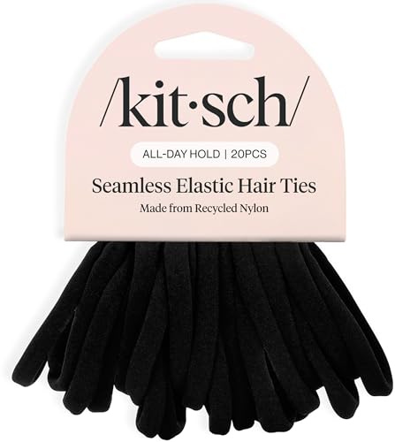Kitsch Black Hair Ties No Damage 20pcs - Hair Bands for women - Strong Stretchy Hairbands & Hair Bobbles - Soft Nylon Hair Elastics, Snag-Free Rubber Bands for Updos & Braids