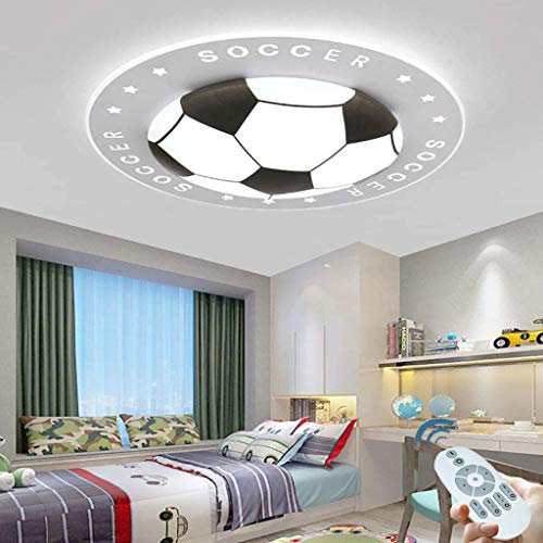 Moderne Kreative Fußball LED Deckenleuchte Kinderzimmer Licht Dimmbar Farbwechsel Junge Mädchen Augenschutz Deckenleuchte Wohnzimmer Schlafzimmer Kindergarten Dekoration Licht,Schwarz,62CM 56W