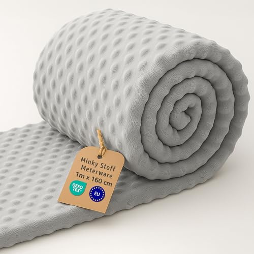 Minky Stoff Meterware 1 M x 160 cm Plüsch Polyester – Nähstoff samtig weich für Decken Tagesdecken Kuscheltiere Accessoires Babyhaut geeignet mit Oeko Tex Hellgrau
