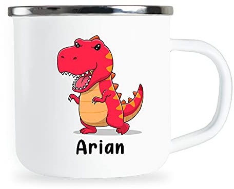 Arian Personalisierte Kindertasse mit Name und lustigem Dinosaurier Motiv Emaille Tasse individuelle Geschenke Kind Geburtstag Junge Mädchen Metallbecher Emailletasse Geschenkidee