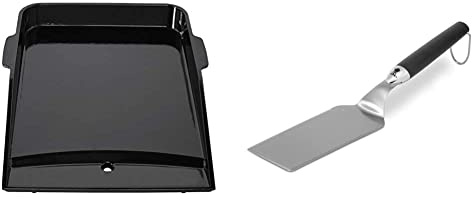 Weber 7665 Plancha Grillplatte, für Genesis II ab 300-Serie, schwarz & 6206 Grillwender 39 cm, für Fisch, Gemüse oder Pancakes, Edelstahl mit Silikongriff