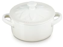 Le Creuset Stoneware Mini Round Cocotte with Flower Lid, 8oz, Meringue