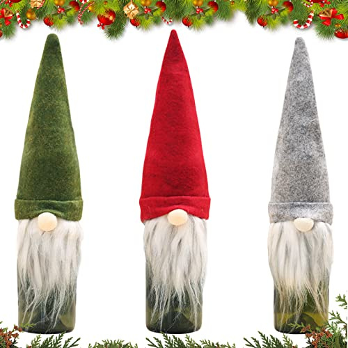 Weihnachten Flaschen Deko - 3 PCS Weinflasche Abdeckung Flaschenüberzug Flaschen Deko Beutel Flanell Flaschenbeutel Weinflaschenbeutel aus Jute für Home Dinner Tischdekoration
