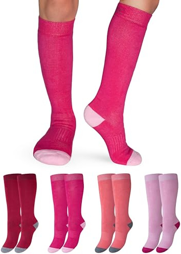 OCERA Kinder Thermo Kniestrümpfe, 4 Paar Winterstrümpfe für Mädchen und Jungen, mit Innenfrottee und Atmungsaktiver Baumwolole, für Skifahren, Snowboarden und Wandern