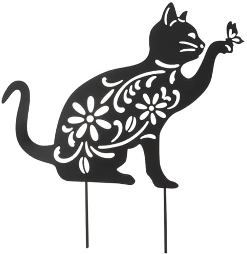 BESPORTBLE Schwarze Katze Pflanzen Katze Garten Ornament Dekorative Schwarze Garten Statue Metallpfähle für Höfe Gärten Tier Rasen Dekoration Schwarz