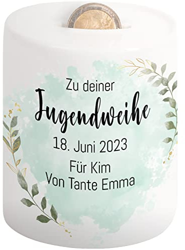 True Statements Spardose Jugendweihe personalisiert mit Name & Datum – Elegante Sparbüchse Geschenk Jungen Mädchen