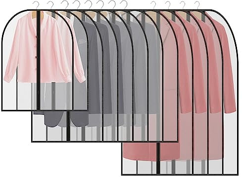 12 Stück Kleidersack mit Reißverschluss,Transparente Kleidersack Kleiderhüllen Abdeckung, Anti-Staub Kleiderschutzhüllen für Anzüge, Kleider, Mäntel, Jacken Kleidung Aufbewahrung