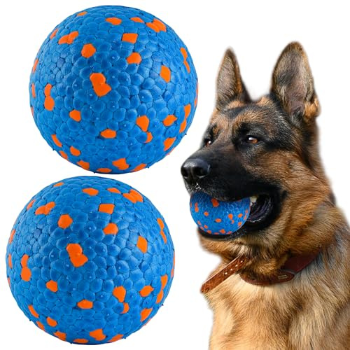 SUNNEKO 2Pcs Dog Balls for Large Medium Small Dogs, Blue (2 Ball) | Bouncy Tennis Ball for Aggressive Chewers, Durable Water Toy for All Life Stages, Labrador, Bulldog, German Shepherd