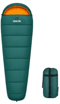 OLPRO Outdoor Leisure Products Gecko 350 - Sacco a pelo 3-4 stagioni, con tasca interna per oggetti di valore e cappuccio con coulisse, perfetto per