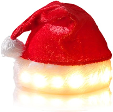 SPORWAY Weihnachtsmütze Nikolausmütze mit LED Lichter, Erwachsene Weihnachtsmütze Santa Mütze, Nikolaus Mütze Plüsch Weihnachten Mützen für Neujahr Festliche Weihnachtsfeier - Rot & Grün