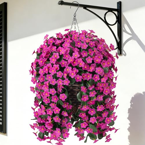 MJFloria Künstliche Kunstseide, hängende Blumen, Pflanzenkörbe für draußen, Frühling, Sommer, Dekoration, UV-beständig, echte Fuchsia-Orchidee, hängende Reben für Veranda, Terrasse, Zuhause