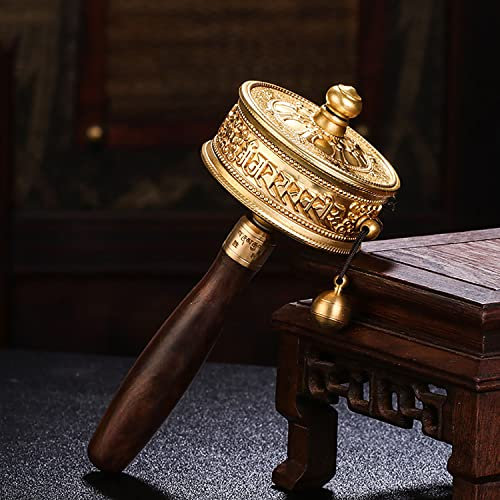 UNbit Roue de prière en cuivre Pur à manivelle de Style tibétain for la secte secrète tibétaine, Grande Roue de prière Gratuite, Tara Avalokitesvara Verte, D Prière