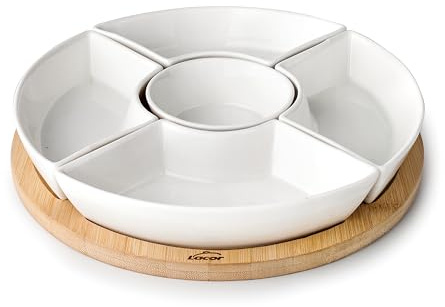 LACOR 61243 - Bandeja de Bambú, Bandeja de Bambú 100% Natural, 5 Cuencos | En madera natural, para hornear, servir y presentar; apto para horno, apto para lavavajillas, apto para microondas