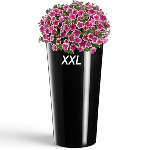 MELTOM Blumenkübel Lilia Rund Hochglanz Schwarz XXL Ø 40 x 75 cm | Kunststoff, Gefäß 76 L, herausnehmbarer Innentopf 29,5 L, für innen & außen, wetterfest, UV-beständig, ohne Abflussloch