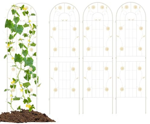 GOPLUS Lot de 2/4 Treillis Jardin pour Plantes Grimpantes, Treillis pour Plantes 1,8M/2,2M en Métal Galvanisé, Décoratif pour Plante, Légumes, Fleurs, Vignes (Tournesol Blanc|50x180CM,2)