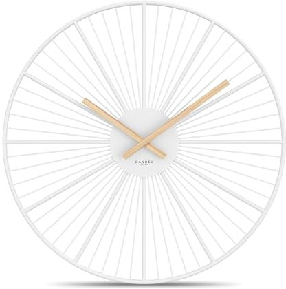 Cander Berlin BRELLA XXL Wanduhr lautlos 50 cm Metall Holzzeiger ohne Tickgeräusche groß modern weiß Wohnzimmer Küche Vintage