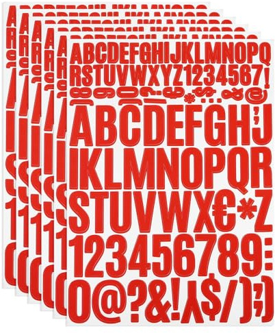 PATIKIL Vinyl Buchstaben Zahlen Aufkleber Set, 612 Stück 6 Blätter Selbstklebende Aufkleber für Briefkastenschild Adresse DIY Bastelkarten (Rot)