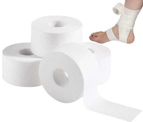 Tape Sportive,2.5cm Sport Tape Blanc,4 pièces Adhésif Bandage,2.5m Adhésif Sport Tape,Sports Bande,Bandes Adhésives de Doigt,Bandage Tape pour Pouce Poignet Cheville,Blanc