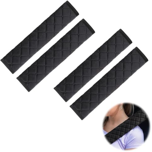 RVYEIOP 4 Stück Car Seat Belt Pads, Shoulder Pads, Seat Belt in the Car, Made of Soft Microfibre for Seat Belt in the Car for Children and Adults, Black