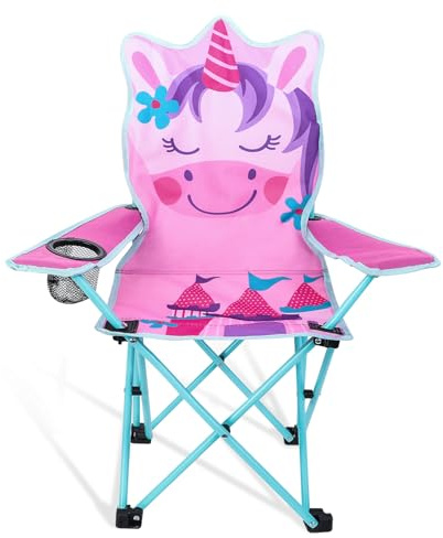 Halinuia Kinder Einhorn Faltstuhl Tragbar Getränkehalter Für Camping | Stabil belastbarer Kinder Sitz Einfache platzsparende Faltfunktion Praktischer Becherhalter integriert Einhorn Motiv