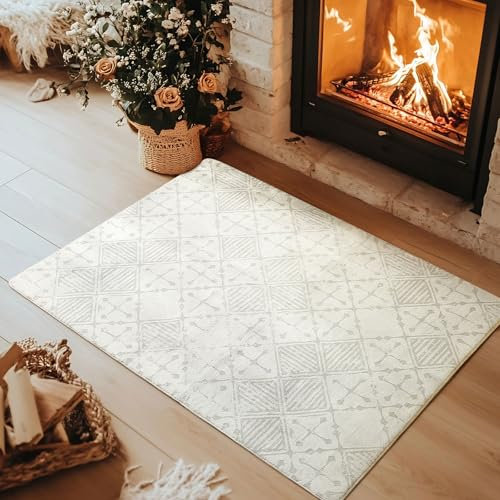 Leesentec Rugs Living Room Grey Rug for Bedroom,Soft Low-Pile Anti-Slip Area Rugs for Office, Dining Room,Playroom & Entryway-Abstract Modern Home Decor,Cream,80x120cm