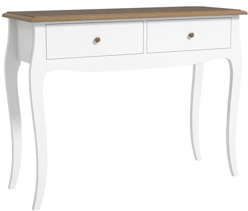 HOMCOM Mesa de Consola con 2 Cajones 100x35x76,5 cm Blanco Marrón Oscuro