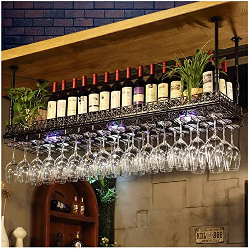 AEGCAOJH Hängendes Weinregal aus Eisen, Weinglasregal, höhenverstellbar, Weinglashalter, Weinaufbewahrungshalter für Bars, Restaurants, Küchen