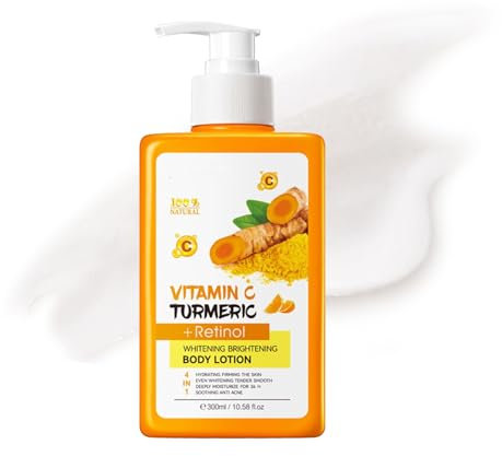 Turmeric Body Lotion mit Vitamin C, 300 ml Aufhellende Körperlotion, Hautmilch, Aufhellende Körperfeuchtigkeitscreme, Bodylotion Herren, Körperöl, Body Lotion Damen