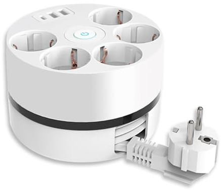 RAVPHICS Desktop Steckdosenleiste 5 Fach Mehrfachsteckdose mit 2 USB und Type-C, Steckerleiste mit USB C, Kabelgewickeltes Design, Mehrfachstecker mit Schalter 1.5M Kabel für Küche Büro