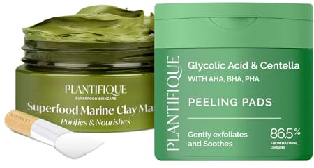 PLANTIFIQUE Koreanische Gesichtsmaske - Tonerde Maske Körper und Gesicht Anti Pickel Poren Mitesserentferner & Korean Peeling Pads 60 Stück für Gesichtspeeling und zur sanfte Hauterneuerung
