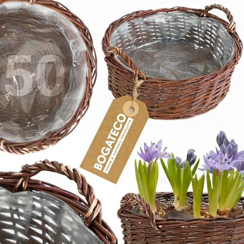BOGATECO Blumentopf aus Korbgeflecht | Handgefertigter Blumentopf-Übertopf aus Weide runder Weidenkorb
