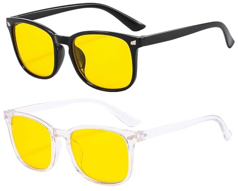 Watlikeup 2 Pcs Blue Light Blocking Glasses,Yellow Tinted Glasses,Gaming Glasses for Women Men Blue Light Filter Computer Glass for Eyes Strain,Better Sleep Anti Glare Fatigue and Eyestrain