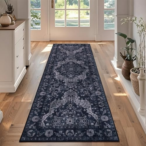 TUKDAK - Alfombra de pasillo (60 x 180 cm, lavable, suave, antideslizante, alfombra de pasaje, pelo corto, para alfombra de cocina, baño, dormitorio, entrada