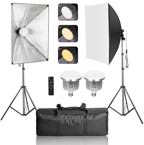 EMART Softbox Lighting Kit, 2-Packs 50x70cm Soft Box Photography Studio Light with 85W LED Bulbs, 3000K-6000K Dimmable for Portraits, Photoshoots, Live Streaming, Product Shooting