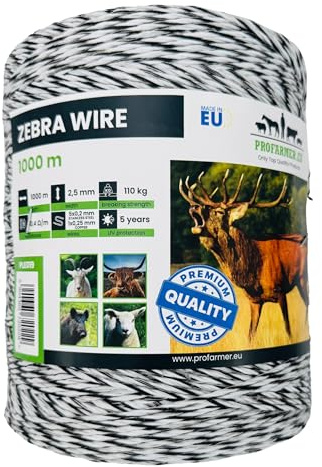 Weidezaunlitze ZEBRA 1000m für den Weidezaun Wildschutzzaun mit Kupferleiter Wildschwein Hirsch Rind