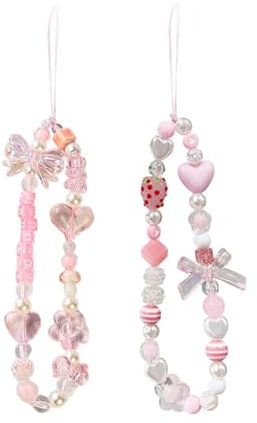 GDFHBD 2 Pieces Of Pink Hanging Ornaments, Mobile Phone Beaded Lanyards, Cute Mobile Phone Case Pendants, Which Can Be Used For Keychains, Headphones, And Bags.