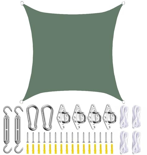 SLDAGe Tenda Vela Ombreggiante Rettangolare Impermeabile Quadrata Disponibile in Diverse Dimensioni e Colori Tenda a Vela Parasole e Protezione Raggi UV con Set di Fissaggio,Dark Green,5X5m