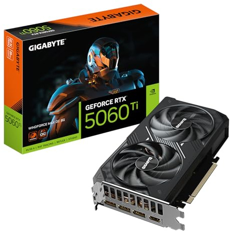 GIGABYTE GeForce RTX 5060 Ti WINDFORCE Max OC 8G Carte Graphique – 8 Go GDDR7, 128 Bits, PCI-E 5.0, 2587 MHz Fréquence du processeur, 3 x DisplayPort, 1 x HDMI, NVIDIA DLSS 4, GV-N506TWF2MAX OC-8GD