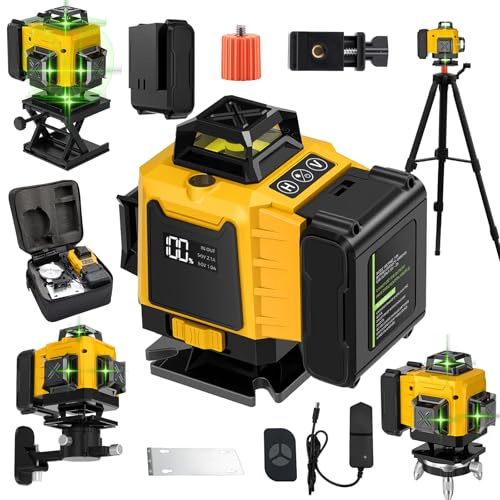 Niveau Laser Chantier Autonivelant 4 x 360°, 4D 16 Lignes Lazer Niveaux avec 4800mAh Batterie, Mode Impulsion ExtéRieur, Télécommande, IP54 Étanche et Anti-Poussière
