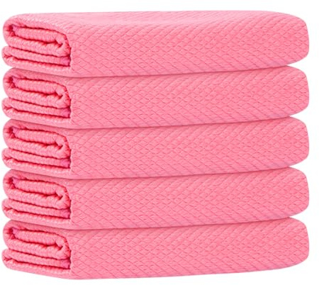 5 Pack Microfiber Cleaning Cloth Reusable Cleaning Rags Fish Scale Rags for Kitchen Home (Red)