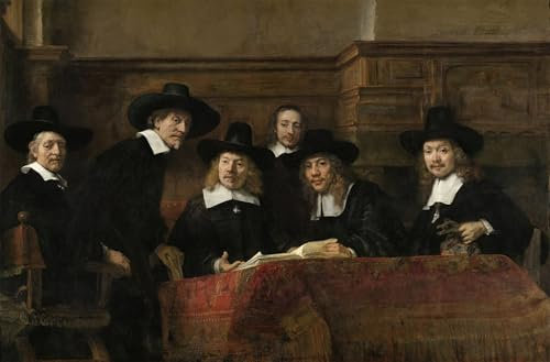 SERENDIPITP Pintura al óleo Clásicas Cuadro en Lienzo Decorativo Cuadro los guardianes del gremio de pañeros de Ámsterdam de Rembrandt Van Rijn para la Decoración del Hogar del Dormitorio 60x90cm