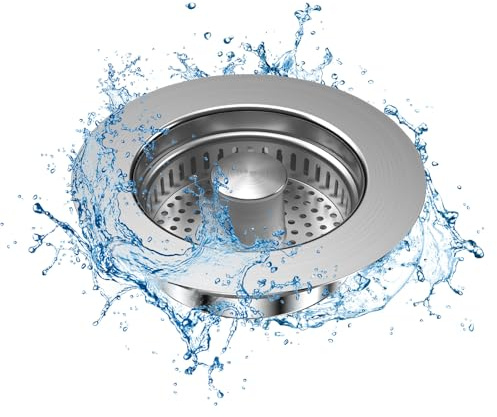 Évier de Cuisine Passoire et Bouchon Combo, 3 en 1 Bouchon evier, Boîtier et Filtre en Acier Inoxydable, pour Un Trou d'évier de 72-86mm, Valve de vidange escamotable, Anti-Odeur