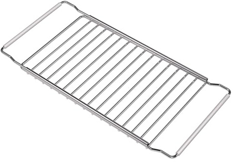 HUHJYUGE Cestello Scolapiatti Estensibile in Acciaio Inox con Manici Antiscivolo, Griglia da Lavello per Piatti, Ciotole, Verdure e Frutta, Compatibile con Lavelli da Cucina (12cm)