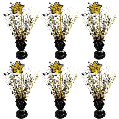 FUBININA 2026 New Year Party Centerpieces Decoration Metallic Black and Gold Foil Spray Star Happy New Year Eve Decor Black Gold Table Decoration Awards Tableware Birthday NYE Party Supplies